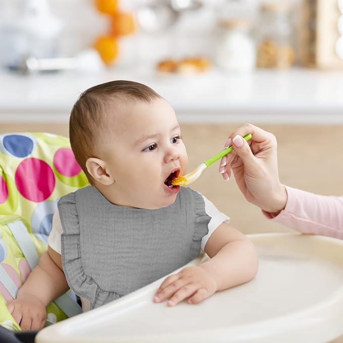 Seematn 10 Pcs Baby Muslin Bibs Drool Bibs Bandana Ruffle Soft Cotton for Newborn Baby Infants Girl Teething Toddlers Boy(Cool Colors)