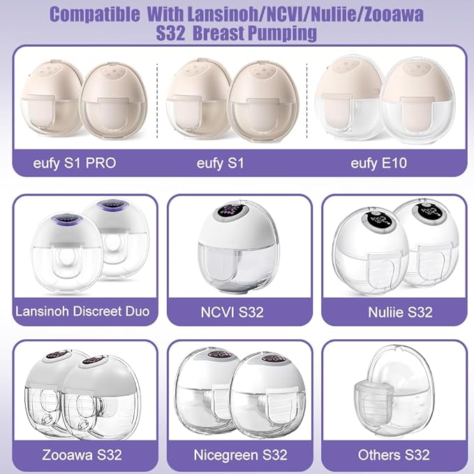 6pcs Duckbill Valves and 2pcs Silicone Diaphragms Compatible with Lansinoh Discreet Duo, eufy E10 S1 S1 Pro,NCVI Nuliie NICEGREEN Life S32 Breast Pump Replacement Parts, S32 Breast Pump Accessories