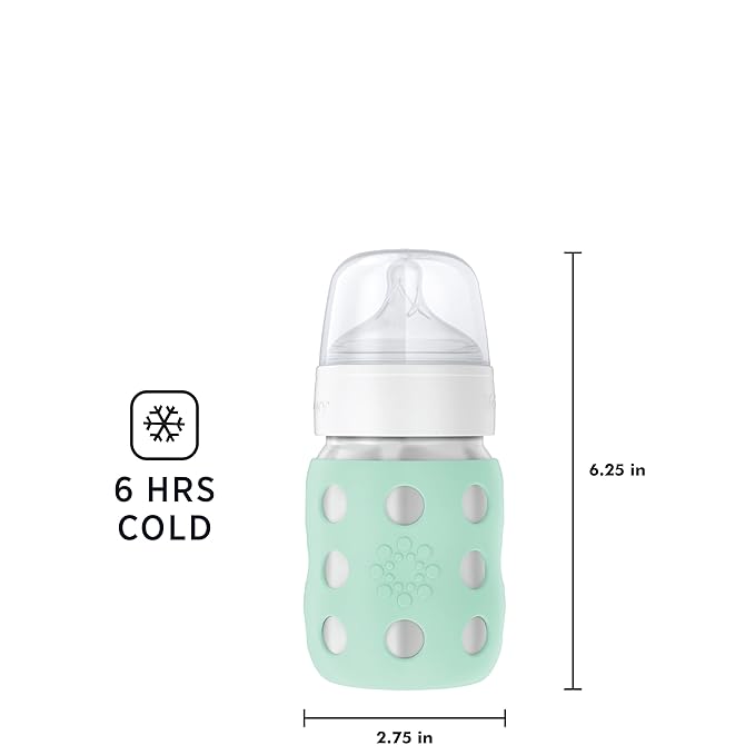 Lifefactory 8-Ounce Stainless-Steel Vacuum-Insulated Wide-Neck Baby Bottle with Stage 2 Nipple (3-6 Months) Mint, LS2211WMI4