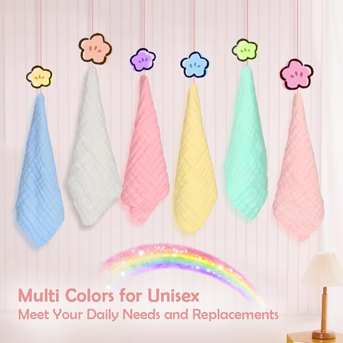 Orighty Muslin Baby Washcloths Pack of 6 - Soft Face Cloths for Newborn, Absorbent Baby Bath and Face Towels, 100% Cotton Babies Wipes, Burp Cloths, Feeding Towels for Babies and Infants - 10 x 10’’
