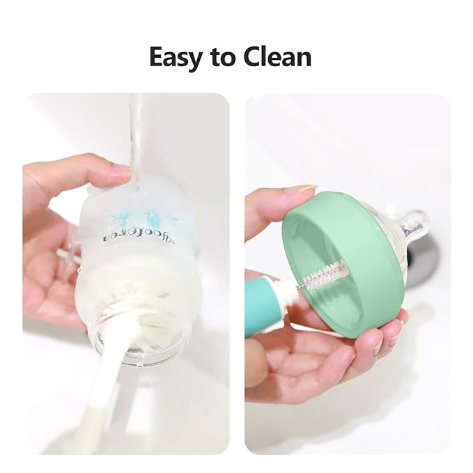 Yooforea Silicone Coated Glass Baby Bottle, 6M+ Fast Flow Nipple I Anti-Colic, Wide Neck, Stable Base I Medical-Grade Silicone Coating for Shatter Protection, BPA BPS PVC Free (9 Ounce-Tea)