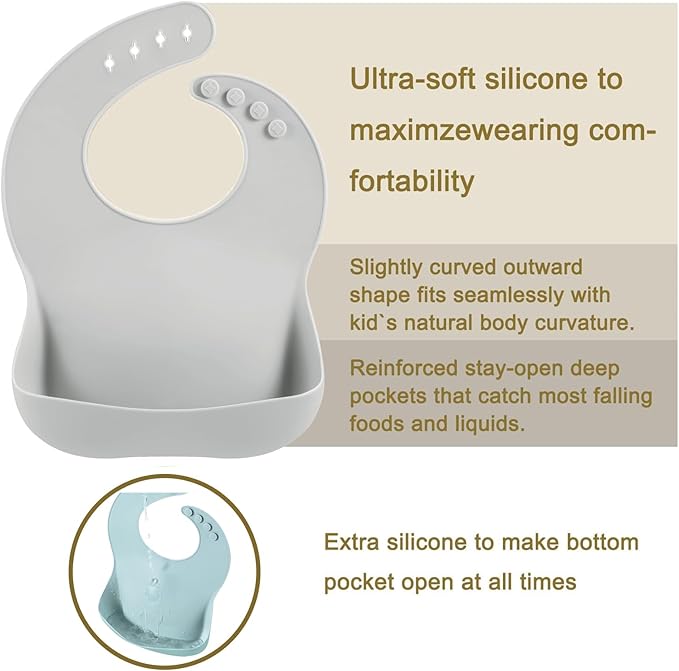 PandaEar 3 Pack Silicone Bibs for Boys Girls for Babies & Toddlers, Waterproof Feeding Bib with Large Food Catcher, BPA Free