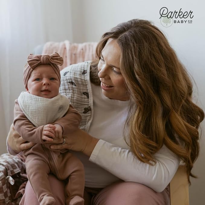 Parker Baby Muslin Bandana Drool Bibs | 100% Soft Muslin Cotton, Absorbent & Adjustable | Stylish Teething & Drooling Bibs