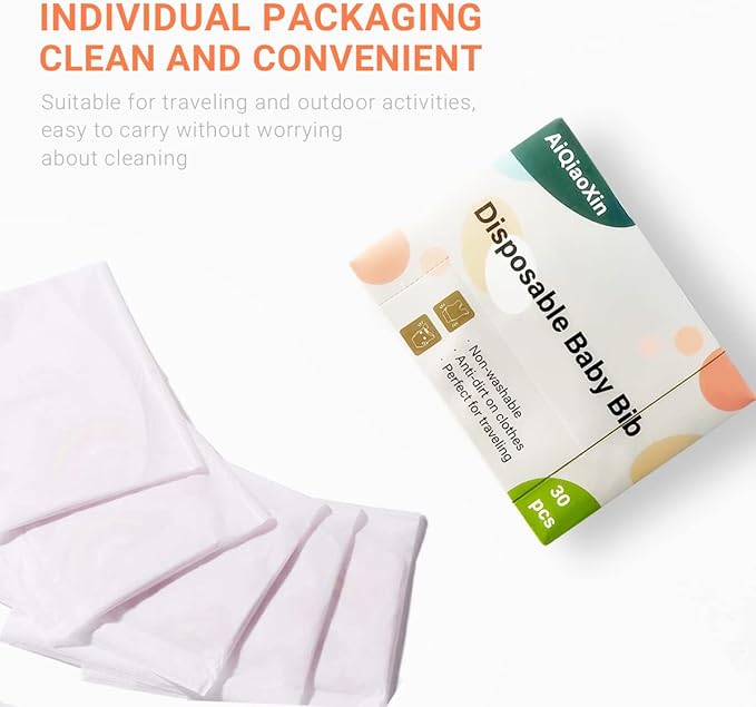 30/60pcs Baby Disposable Bibs-Individually Packaged,Soft, Leak Proof and Convenient, disposable bibs for toddlers