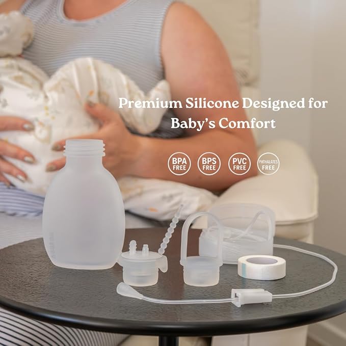 Haakaa Silicone Supplemental Feeding Tube & Pouch Set – Breastfeeding Assistance Kit for Low Supply, Latching Support, Donor or Pumped Milk – 120ml Pouch + Adjustable Flow Tube