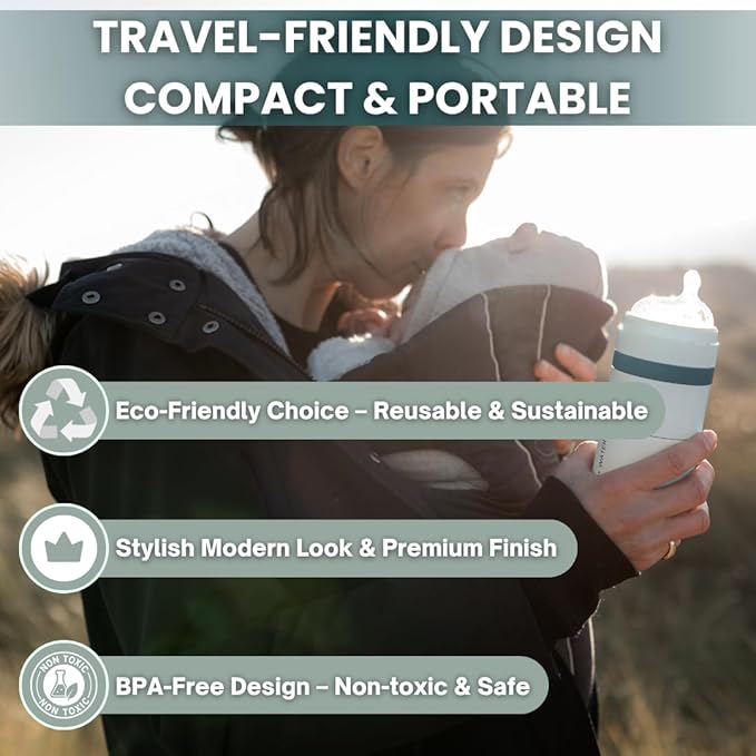 MILK & WATER All in One Baby Bottle & Baby Formula Dispenser On The Go, 9oz - Keeps Water Warm & Formula Fresh - Baby Formula Mixing Bottle with Anti Colic Nipple - Leak-Proof - 6+ Months (Green)