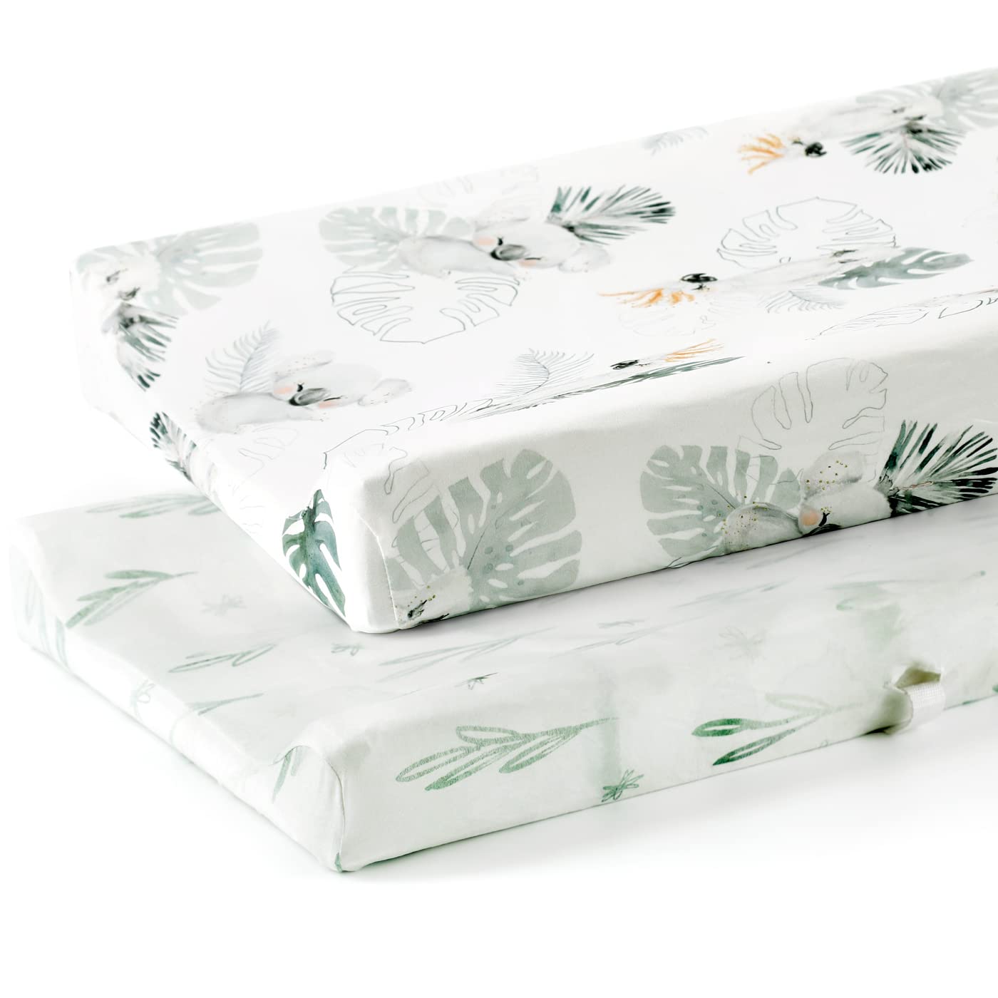 GRSSDER Stretch Ultra Soft Jersey Knit Changing Pad Cover Set 2 Pack, Change Table Pad Covers Fit 32"/34" x 16" Pads Safe and Snug, Stylish Watercolor Animals for Baby, Mint Green