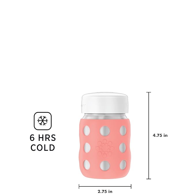 Lifefactory 8-Ounce Stainless-Steel Vacuum-Insulated Wide-Neck Baby Bottle with Flat Cap, Cantaloupe (LS2231WCA4)