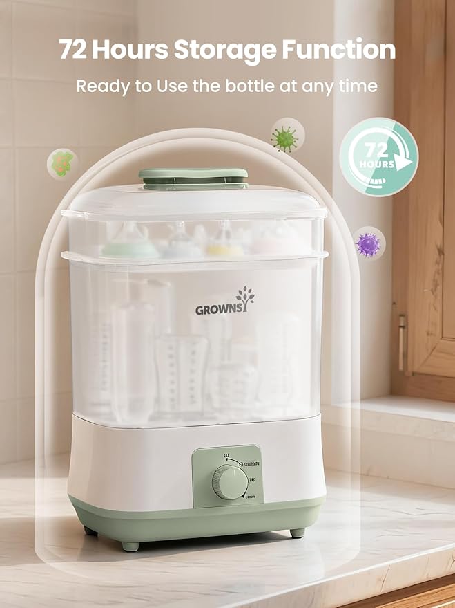 GROWNSY Adjustable 3 in 1 Large Bottle Sterilizer and Dryer, Electric Steam Baby Bottle Sterilizer, Bottle Sanitizer for Baby Bottles & Pacifiers, Breast Pump Parts Green