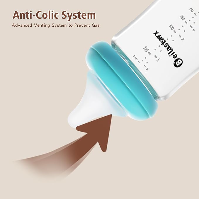 Glass Baby Bottles with Natural Response Nipple Size M - Anti Colic Baby Bottles Wide Neck Slow Flow Baby Bottle(Multicolor, 8oz (Pack of 4))