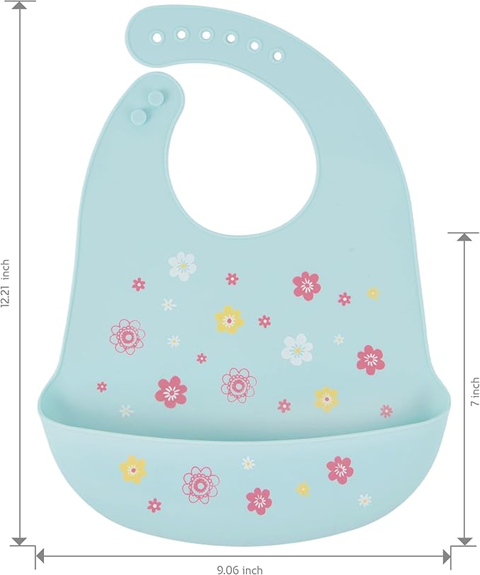 2 Pack Silicone Baby Bibs Adjustable Fit Waterproof Bib With Leak Proof Food Pouch Catcher for Eating Boys Girls