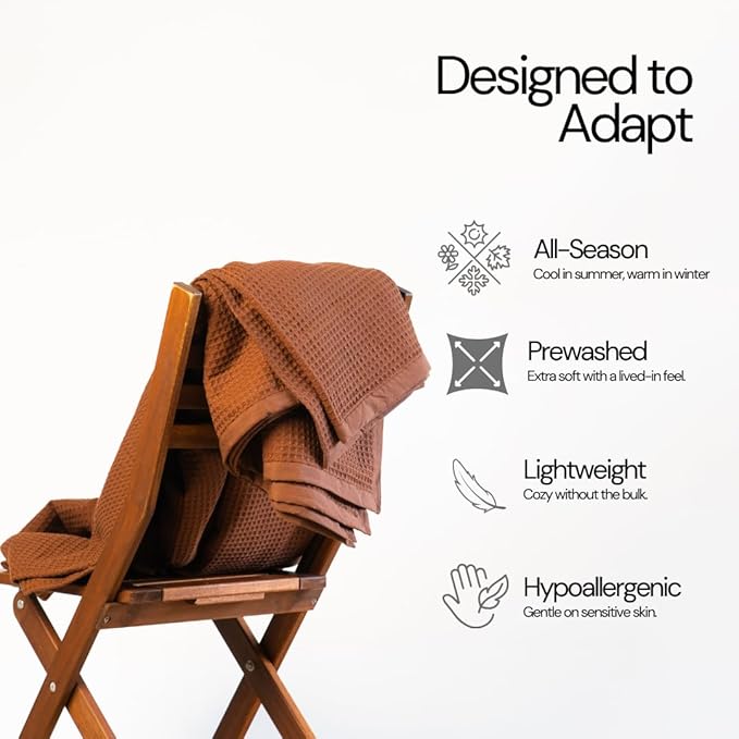 Salt Earth GOTS Certified 100% Organic Cotton Throw Blanket, 60" X 80" Blankets & Throws for Bed, Throw Blanket for Couch,Modern & Cozy Blanket, All Season Waffle Blanket, Soft Blanket (Potting Soil)