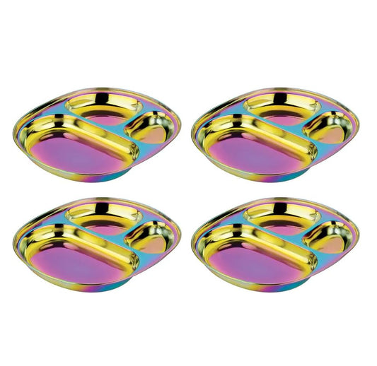 Ahimsa Stainless Steel Plates for Kids - Divided Plates for Toddlers, Pediatrician Designed, Non Toxic Toddler Plate, BPA Free & Dishwasher Safe (Rainbow Set of 4)