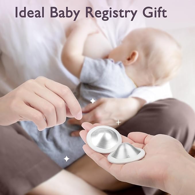 Boboduck The Original Silver Nursing Cups - 925 Silver Nipple Covers Breastfeeding - Protect and Soothe Sore Nipples - Silver Nipple Shield Guards with Soft Silicone Ring (Regular)