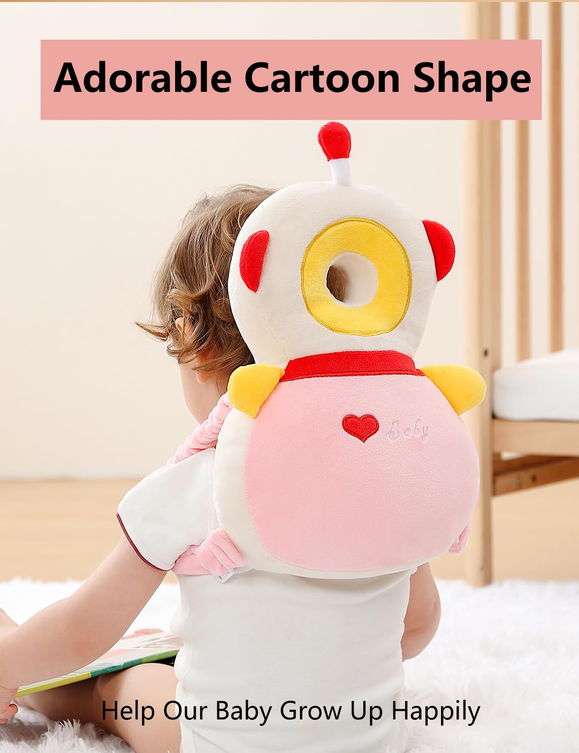 JunNeng Toddler Baby Head Protector Backpack for Toddler Walker with Knee Pads&Anti-Slip Socks, Robot Pink