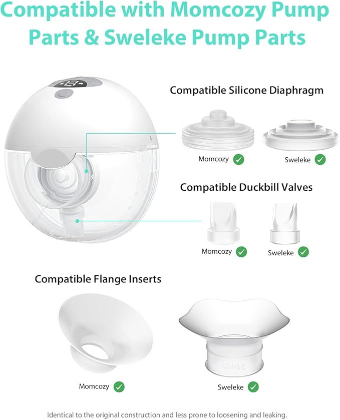 Wearable Breast Pump Replacement Set, 2PCS Duckbill Valves, 2PCS Diaphragms & 10PCS Flange Inserts, Compatible with Momcozy M5 (Not Original)