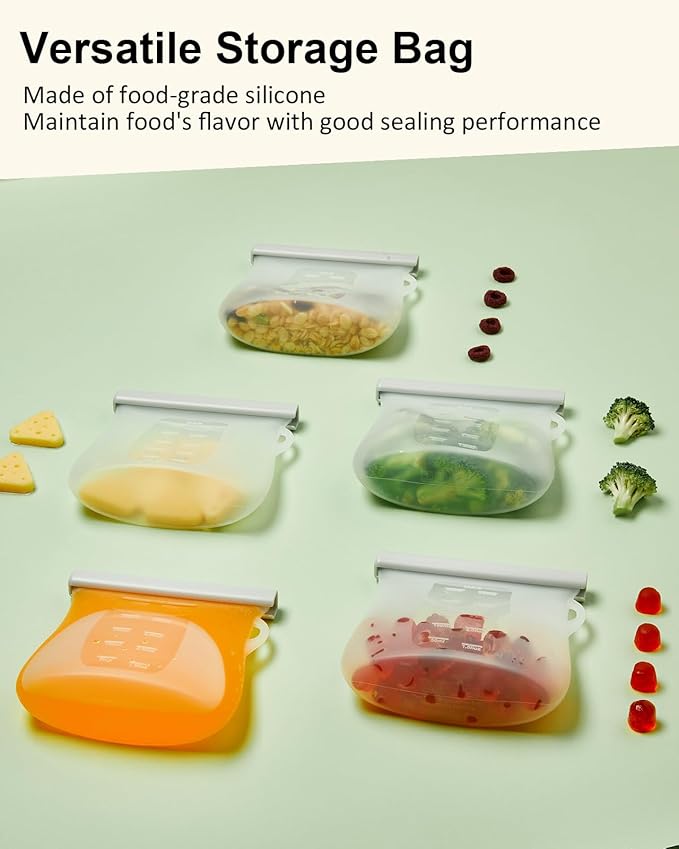 Lictin 5PCS Silicone Breastmilk Storage Bags, 8.5oz/250ml Reusable Breast Milk Storage Container, BPA-Free Self-Standing Milk Storing Bags for Breastfeeding, Leak-Proof Baby Food Storage Containers