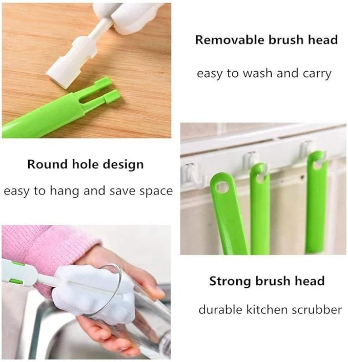 INVODA 4PCS Bottle Brush,Bottle Washer Set Long Sponge Bottle Cleaning Brushes Baby Bottle Cleaner Brush, Nipple Brush (4 pcs)