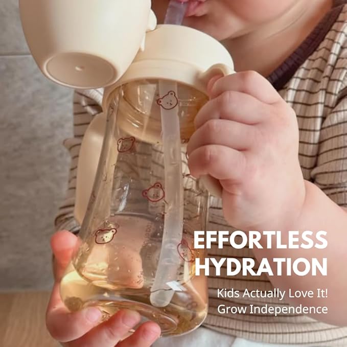 GROSMIMI Flip Top Spill Proof Sippy Cup, PPSU, BPA Free, 10 oz, Stage 2 Straw for Toddlers (Bear)