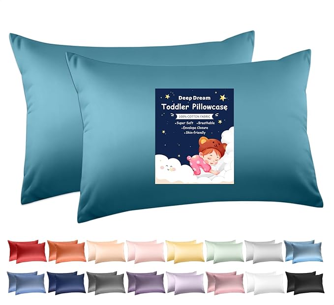 Deep Dream Toddler Pillowcases for 13x18 Pillow 2 Pack, 100% Cotton Travel Pillow Case Cover, 600 Thread Count Cotton Pillow Covers, Soft & Breathable Small Pillow Cases Envelope Closure, Dark Teal