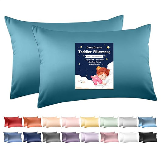 Deep Dream Toddler Pillowcases for 13x18 Pillow 2 Pack, 100% Cotton Travel Pillow Case Cover, 600 Thread Count Cotton Pillow Covers, Soft & Breathable Small Pillow Cases Envelope Closure, Dark Teal