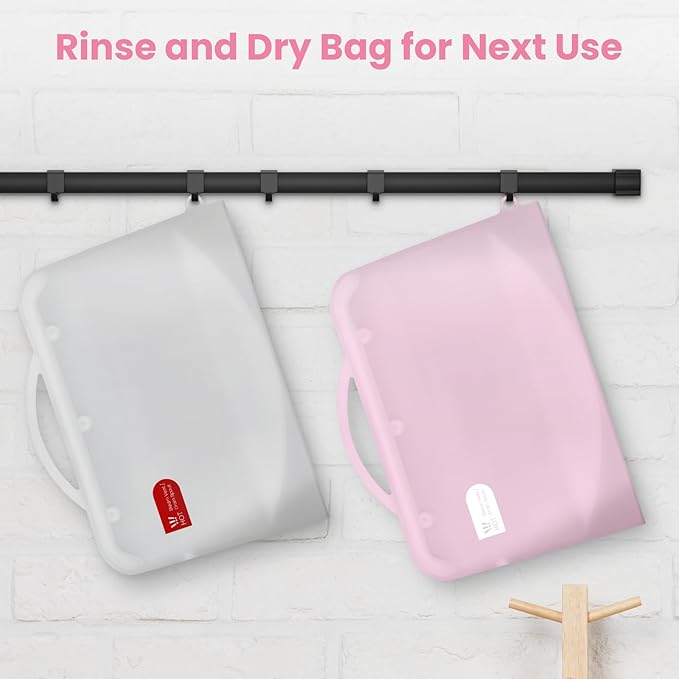 Silicone Microwave Steam Sterilizer Bag for Baby Bottles, Reusable Sterilizing Bag for Pump Parts and Toddler Accessories, Easy to Use Sterilizer Bags Perfect for Home and Travel, Pink& White (2PC)