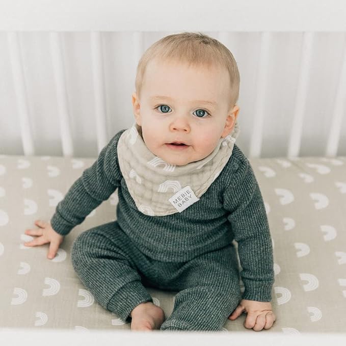 Mebie Baby Muslin Cotton Bib, 3 pack, Baby Bib Set for Burp, Spit Up, Drool, Bandana Bibs for Baby Boy or Baby Girl