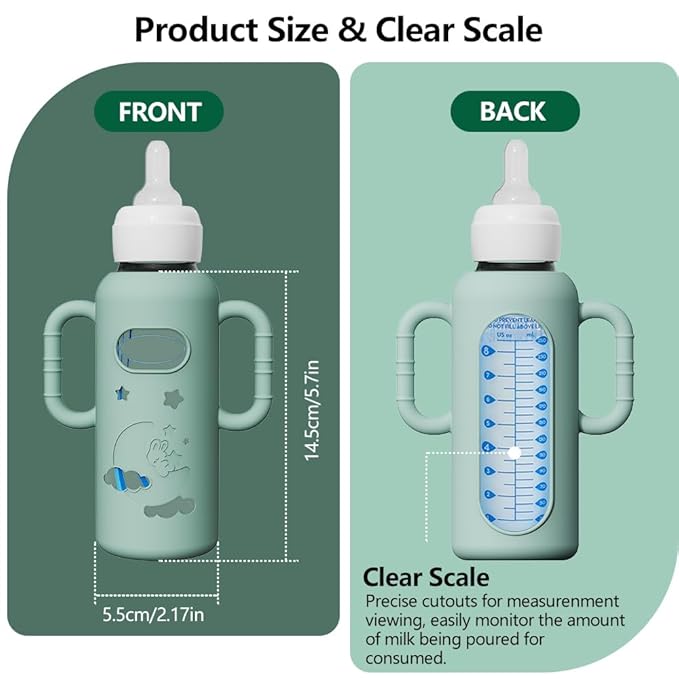 2 Pack Silicone Sleeves for Dr Brown's Glass Bottles, Drop Protection Bottle Sleeves with Handles, Anti Breakage Baby Bottle Holder Compatible with Dr. Brown's Newborn Glass Bottles,8 oz