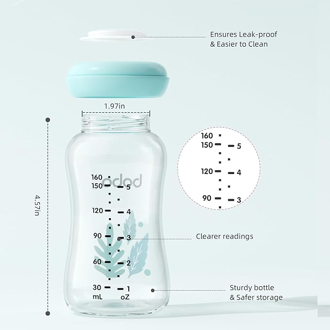 YOHKOH Glass Breast Milk Storage Bottles - 100% Leak-Proof, BPA-Free Breastmilk Storage Containers, Freezer & Dishwasher Safe, Ideal for Nursing Mothers (Multicolor, 5.4oz (Pack of 6))