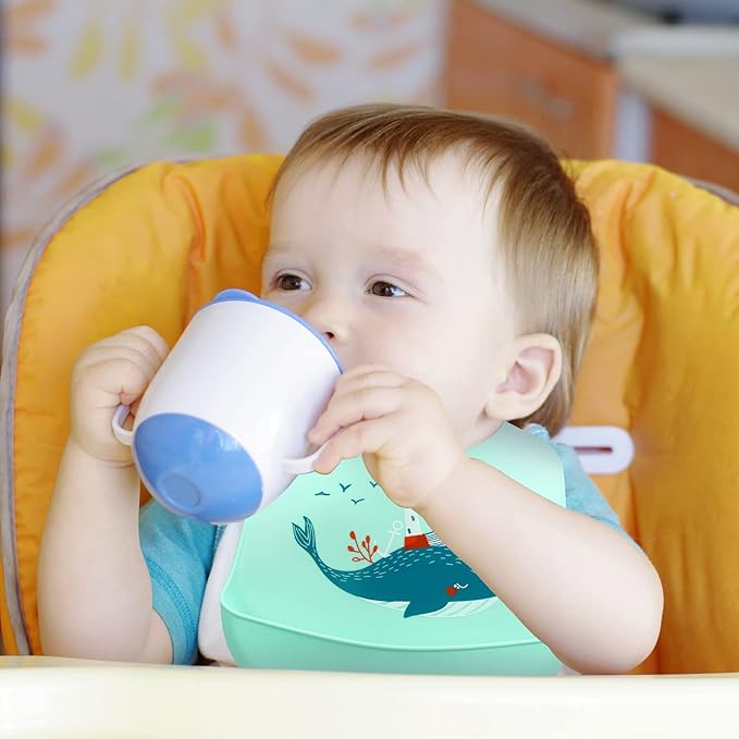 Zhanmai 3 Pack Silicone Bibs for Babies with Spoon Fork Adjustable Waterproof Rubber Feeding Bibs for Toddlers Boys Girls Kids Gifts(Vivid Style)