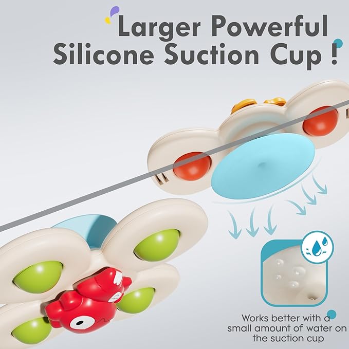 ALASOU 3PCS Suction Cup Spinner Toys for 1 Year Old Boy Girl|Spinning Top Infant Sensory Toys for Toddlers|1 2 Year Old Boy Christmas Birthday Gift|Baby Bath Toy Stocking Stuffers for Kids Ages 1-3