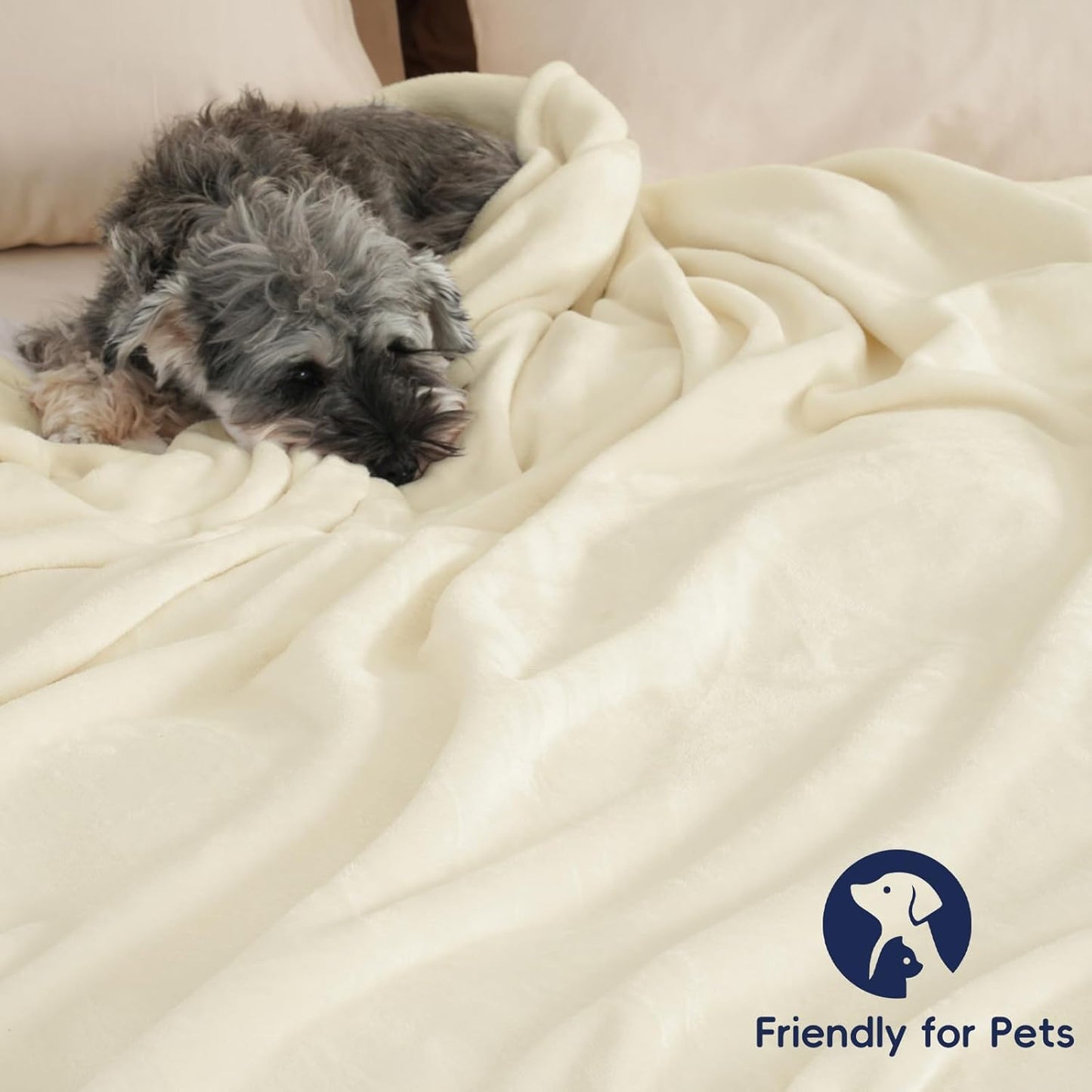 PHF Ultra Soft Fleece Blanket Queen Size, No Shed No Pilling Luxury Plush Cozy 300GSM Lightweight Blanket for Bed, Couch, Chair, Sofa Suitable for All Season, 90" x 90", Cream