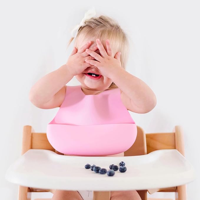 Magnetic Silicone Bibs 2-Pack Waterproof, Dishwasher Safe, BPA Free Food-Grade, Baby Feeding Bib