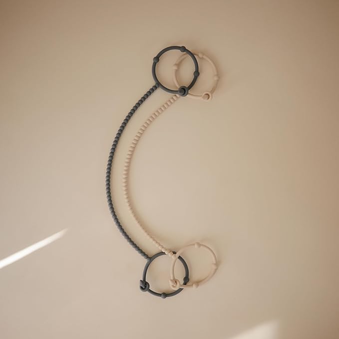 mushie Adjustable Silicone Toy Straps 2-Pack | Baby Accessories Holder for Travel, Stroller, High Chair (Tradewinds/Shifting Sand)