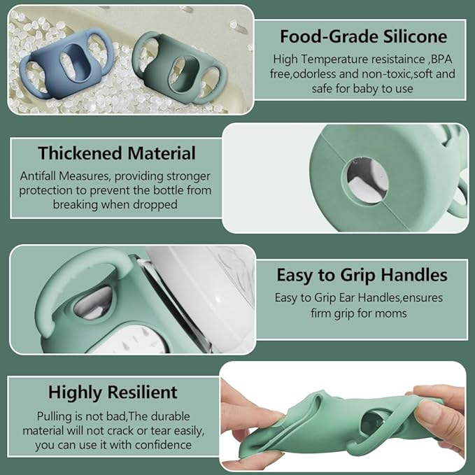 2 Pack Silicone Sleeves for Avent Natural Glass Baby Bottles, Anti Breakage Bottle Holder with Handle, Compatible Philips Avent Glass Natural Bottle 4 oz, Not for Infant Use