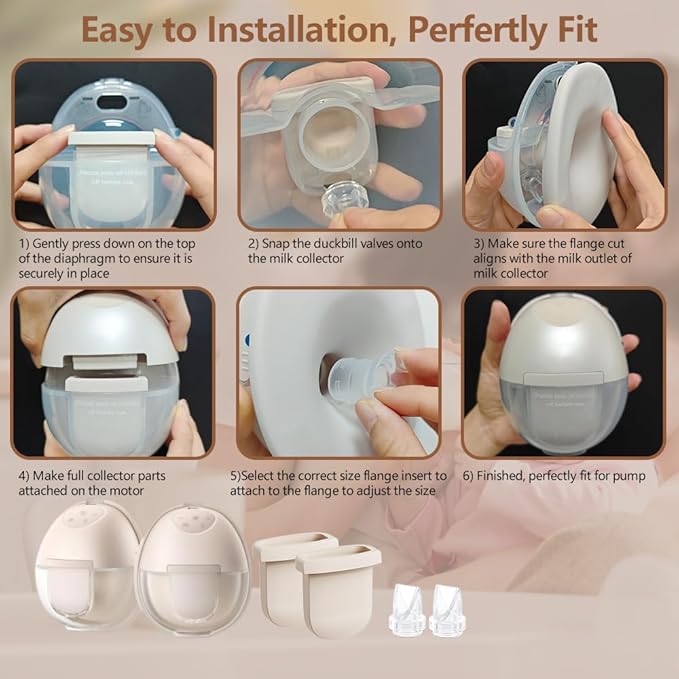 2pcs Duckbill Valves and 2pcs Silicone Diaphragms Compatible with eufy S1 Pro/S1/E10/E20 Breast Pump, Replace for Lansinoh Discreet Duo/NCVI/NICEGREEN/Nuliie/Zooawa S32 Breast Pump Parts