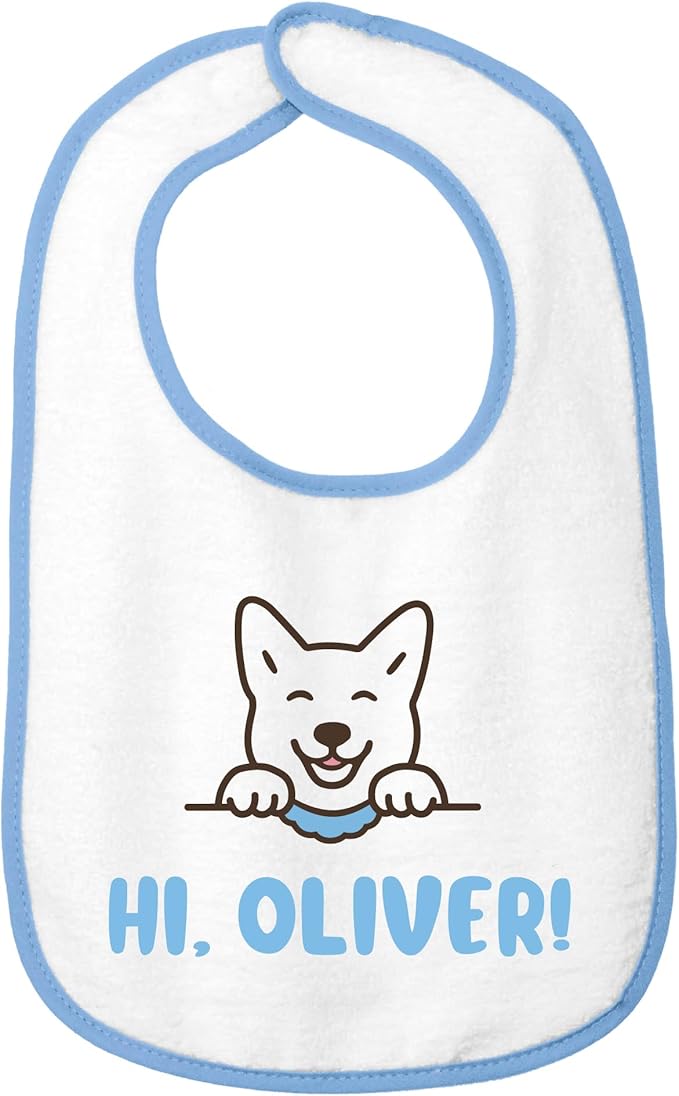 Personalized Baby Bib – Soft Cotton Terry, Cute Jindo Dog Design with Custom Text (1-2 Lines) – Newborns & Toddlers