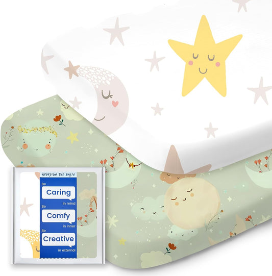 Bassinet Sheets for Baby Boy Girl, TotBasic Buttery Soft Universal Bassinet Fitted Sheet, Compatible with Halo, Mika Micky, Baby Delight, Dream On Me, Maxi COSI and More Bassinet Mattress(Smilingstar)