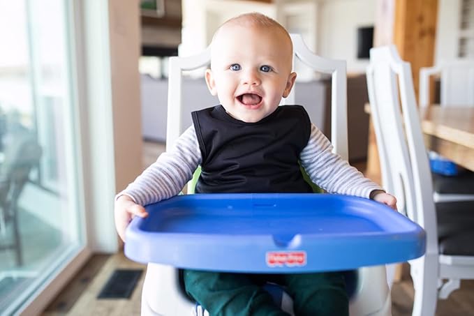 BapronBaby Minimalist Black Bapron - No Neck Tie Safer Bib for Baby & Toddler - Soft Waterproof Stain Resistant - Machine Washable - Sz Baby/Toddler 6m-3T