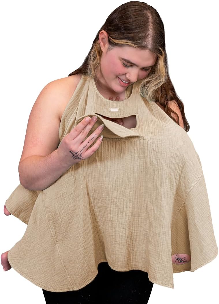 Muslin Nursing Cover for Baby Breastfeeding –Peekaboo Window -100% Breathable Cotton Privacy Nursing Shawl - Multiuse Apron for Moms