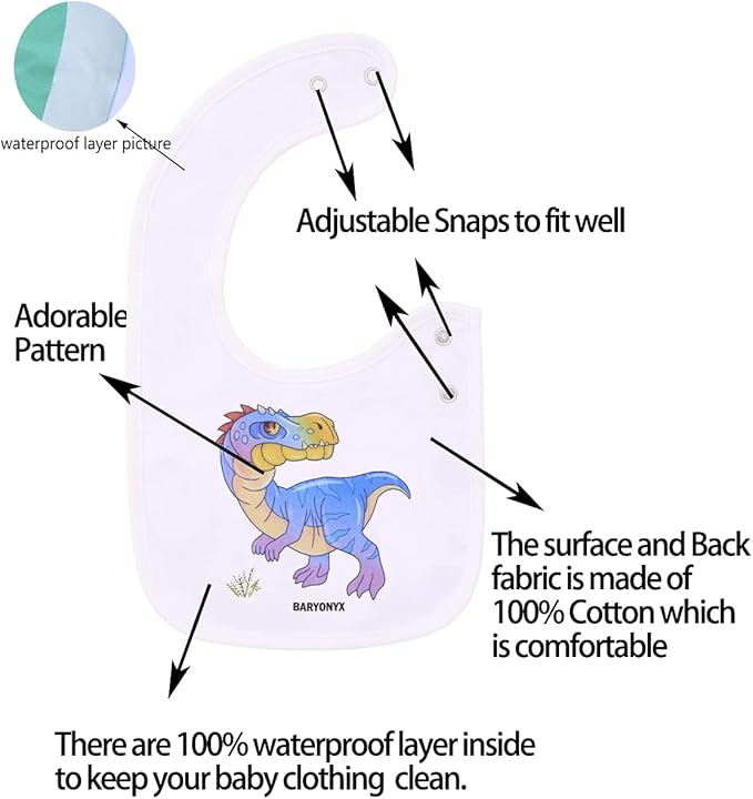 Maiwa 6 Pack Waterproof Cotton Baby Bibs for Girls Boys for Drooling Eating with Snaps