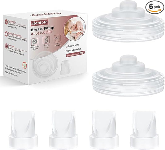 4Pack Silicone Duckbill Valve & 2Pack Silicone Diaphragm Compatible with Momcozy M5 Wearable Breastpump, Electric Breast Pump Replacement Parts for M5, Breastfeeding Essential Accessories