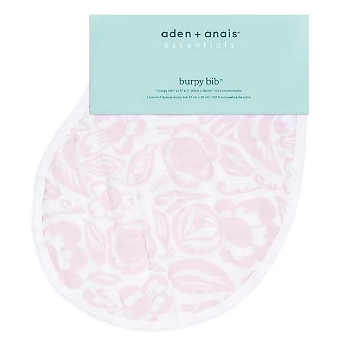 aden + anais Essentials 100% Cotton Muslin Burpy Bib – Multi-Use, Absorbent 4-Layer Burp Cloth, Drool Cloth and Full-Coverage Snap-Closure Baby Bib, 22.5” X 11”, Single, Damsel