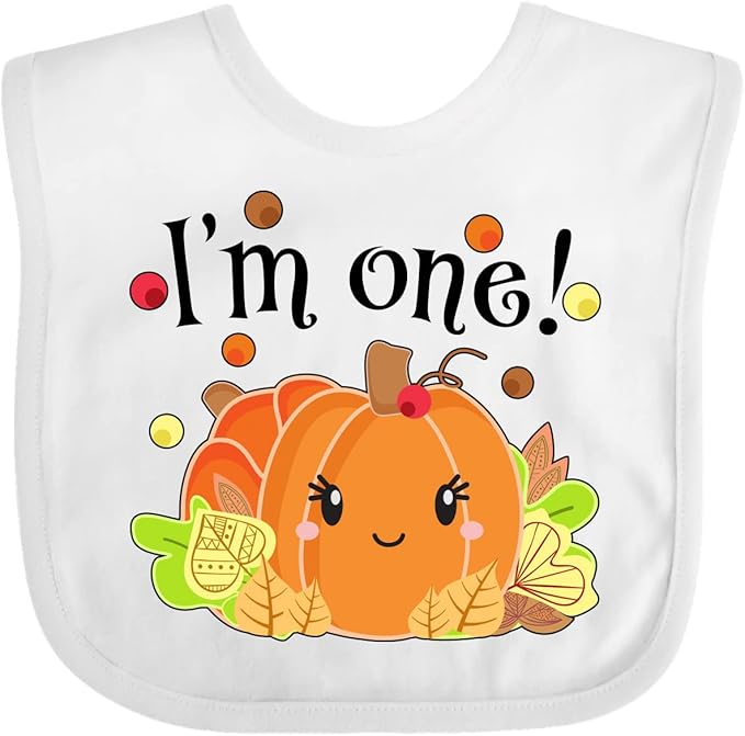 inktastic I'm One- Pumpkin Birthday Autumn Baby Bib