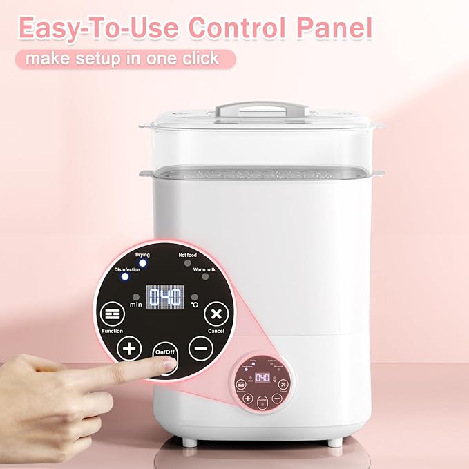 Fisca Baby Bottle Sterilizer and Dryer, 5-in-1 Large Capacity Bottle Sanitizer and Dryer, 2 Layers Compact Baby Bottle Electric Steam Sterilizer and Dryer for Baby Bottles, Pacifiers, Pump Parts