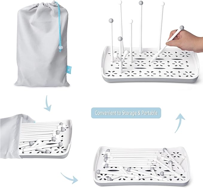 Baby Bottle Drying Rack with Tray, Termichy High Capacity Bottle Dryer Holder for Bottles, Teats, Cups, Pump Parts and Accessories, Gray