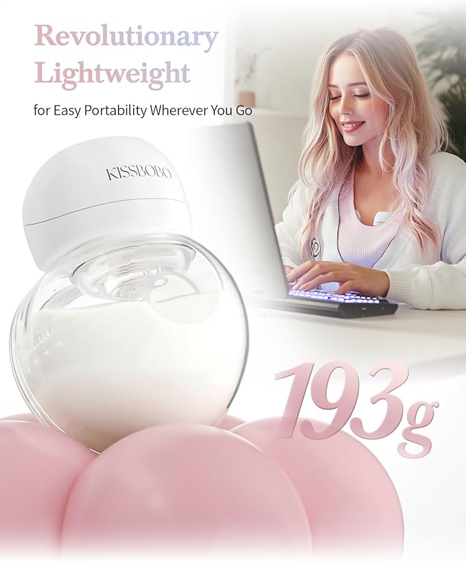 KISSBOBO ABP-1508 Hands Free Breast Pump Wearable with Storage Bag, Wearable Breastfeeding Pump Strong Suction, Low Noise, 3 Modes 9 Levels, with 21/24mm Insert/Flange, 2 Pack (White)