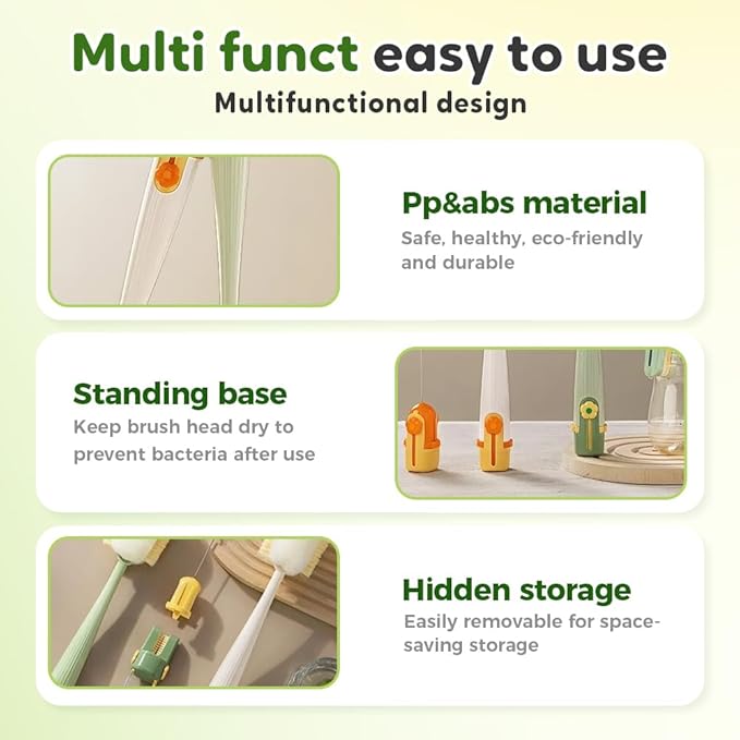 5 in 1 Bottle Cleaning Brush, Multifunctional Water Bottles Cleaner Brushs Portable Bottle and Lid Cleaning Brush Tool, Straw Cleaner Brushs for Baby Bottles Tumblers Glass Cups (2, Mix)