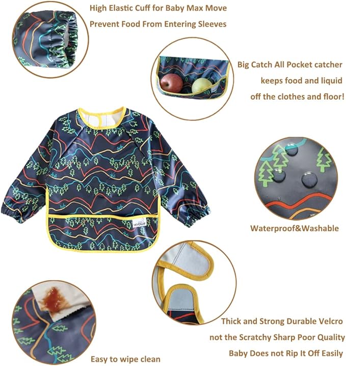 2 Pack Baby Bibs for Boy,Baby Bibs for Eating,Mess Proof Baby Bib,Full Sleeve Bib,Waterproof Bib for Toddlers