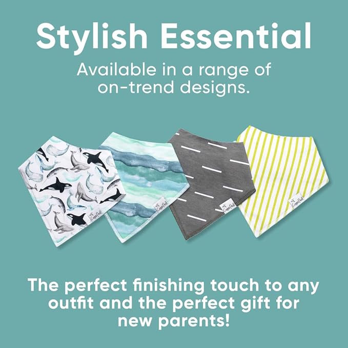 Copper Pearl 4 Pack Soft Cotton Baby Bibs for Drooling and Teething, Absorbent Drool Bibs for Baby Girl and Boy, Adjustable to Fit Newborns to Toddlers, Tons of Styles (Kai)